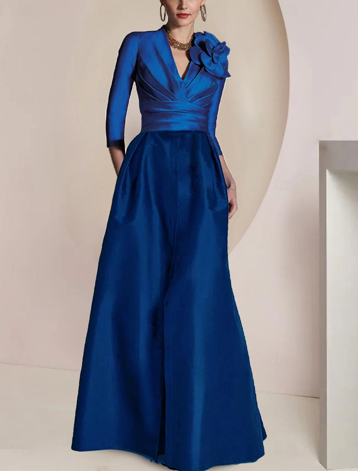 Mother of the Bride Dress Wedding Guest Elegant Vintage Party Jewel Neck V Neck Floor Length Chiffon Half Sleeve with Ruched Draping Split Front Mother of the Bride Dress Wedding Guest Elegant Vintage Party Jewel Neck V Neck Floor Length Chiffon Half Sleeve with Ruched Draping Split Front