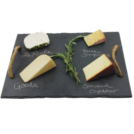 15.5" Slate Cheese Board w/ Hemp Handles - Includes Chalk