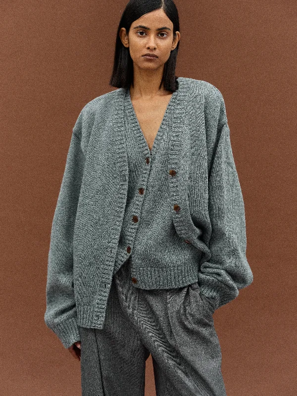 2 Piece Cardigan & Knit Vest, Grey Melange