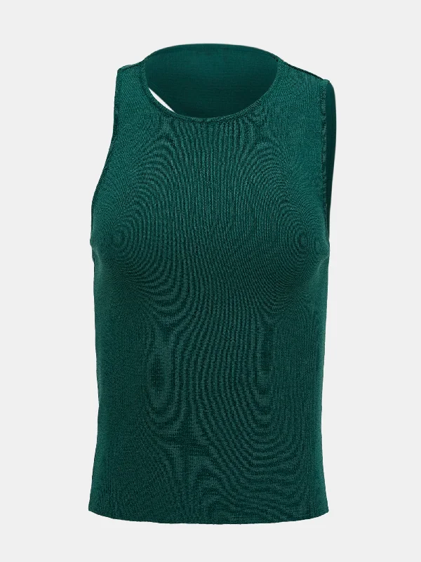 Asymmetric Cut-Out Knit Tank, Green