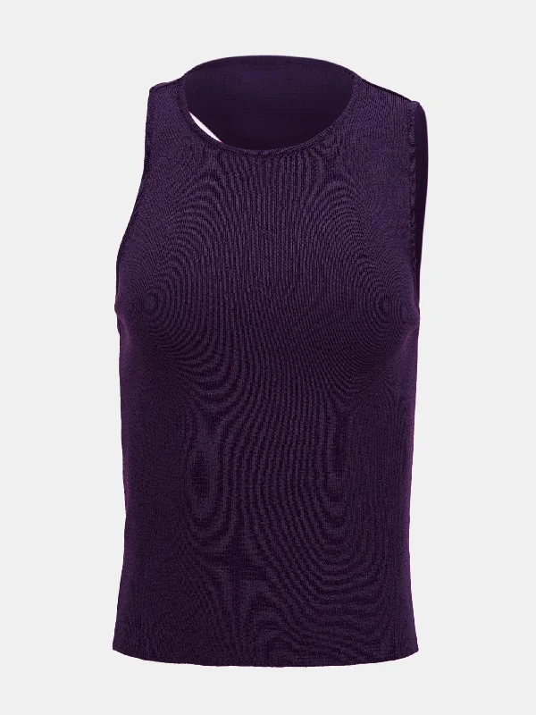 Asymmetric Cut-Out Knit Tank, Pansy Purple