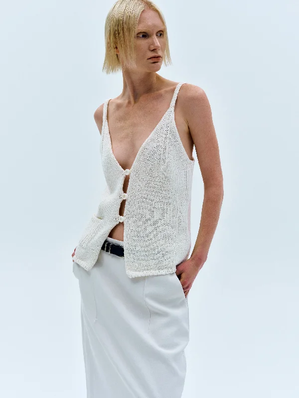 Button Crochet Knit Tank, Ivory