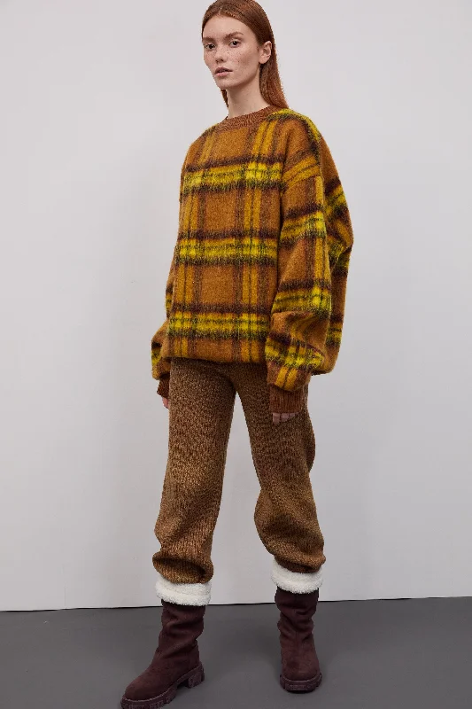 Checker Wool-Blend Oversized Sweatshirt, Mustard