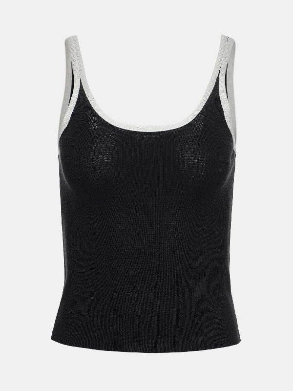 Contrast Knit Tank, Black