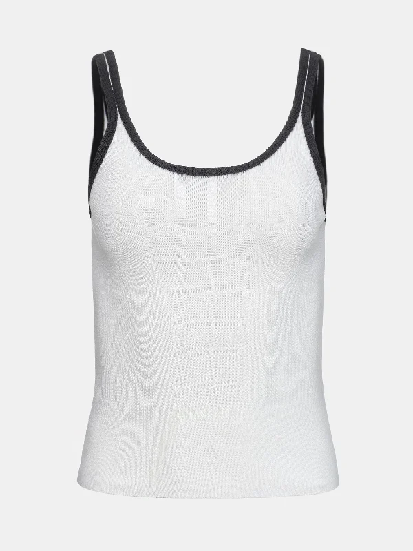 Contrast Knit Tank, White