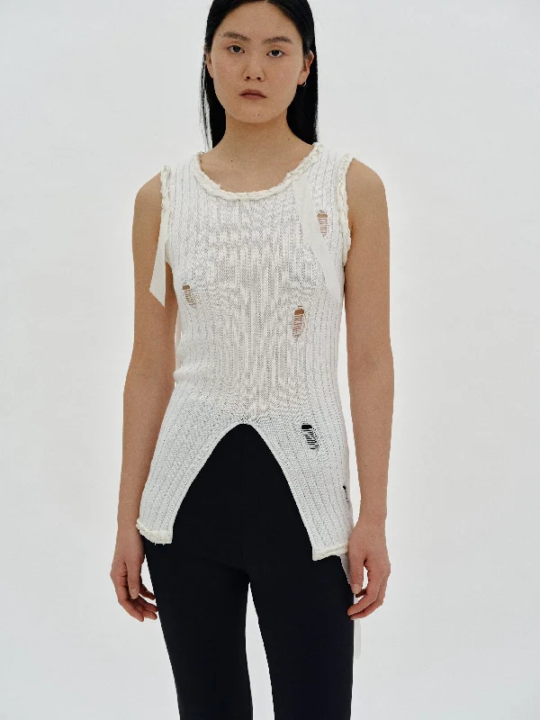 Distressed Cut-Out Tank, White