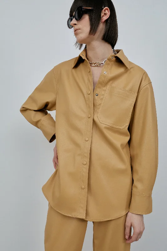 Vegan Leather Overshirt, Honey Beige