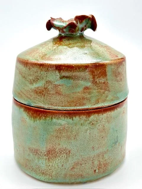 Green Ceramic Lidded Jar with Floral Detail