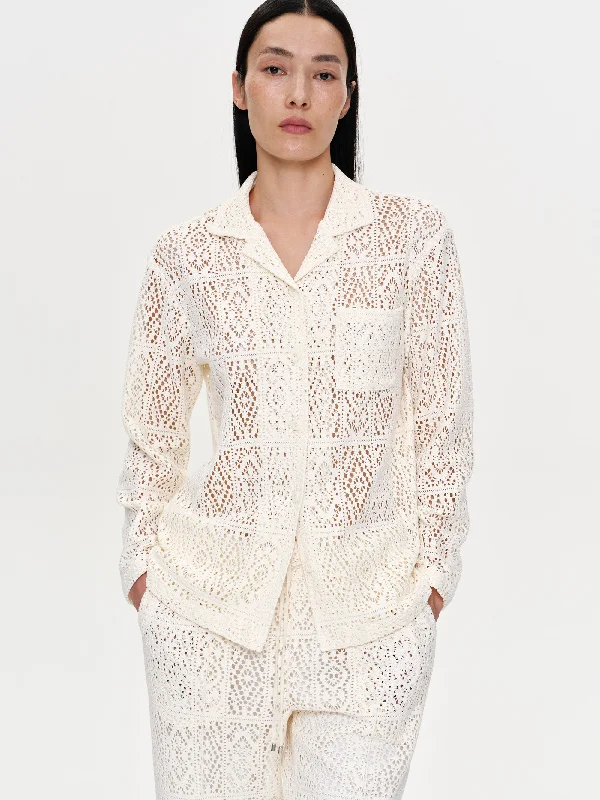 Lace-Look Shirt, Cream