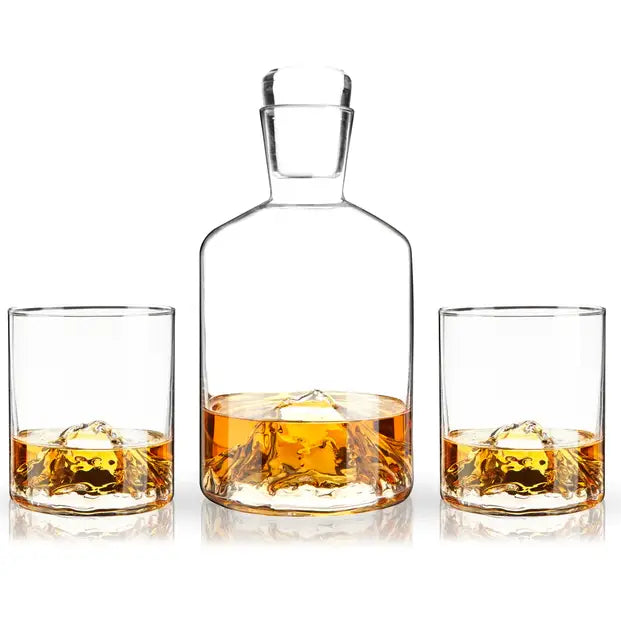 Mountain Themed Crystal Decanter & Tumblers Set - Set of 3