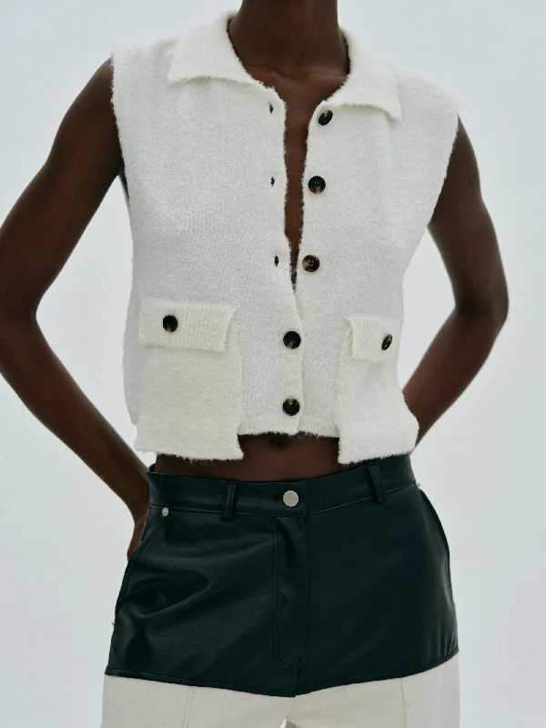 Out-Pocket Knit Vest, Ivory