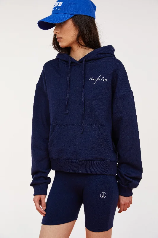 'Peace For Paris' Hooded Sweatshirt, Deep Navy