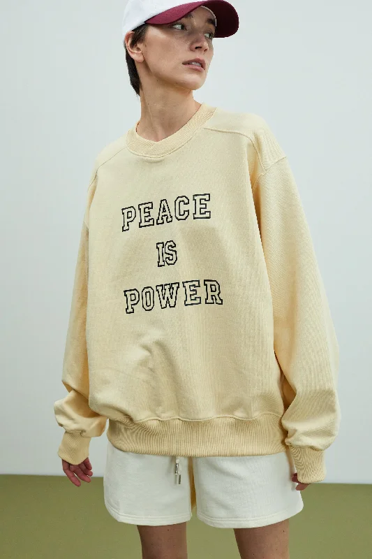 'Peace Is Power' Shawl Collar Sweatshirt, Butter