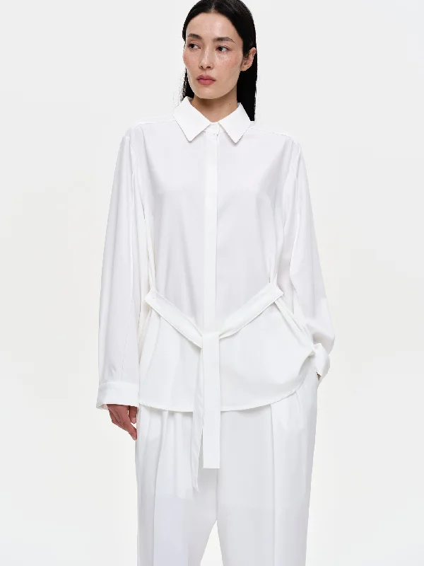 Relaxed Tie-Waist Shirt, White