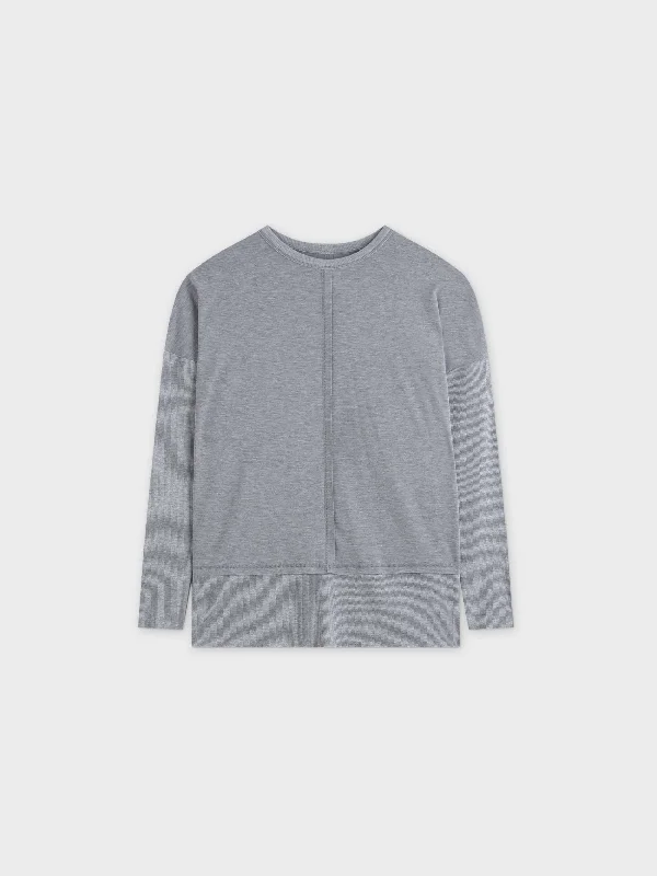 RIBBED BOTTOM T-SHIRT-GREY