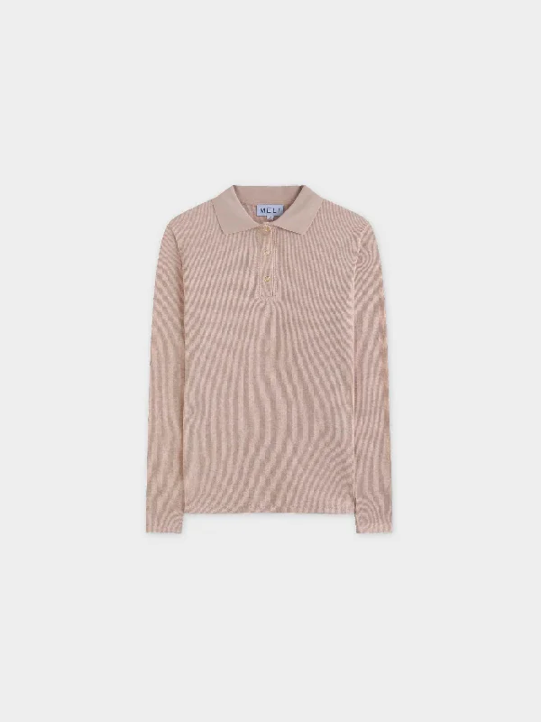 Ribbed Collar T-Shirt-Camel