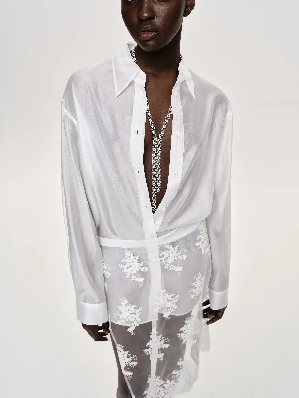 Sheer Button-Down Shirt, White