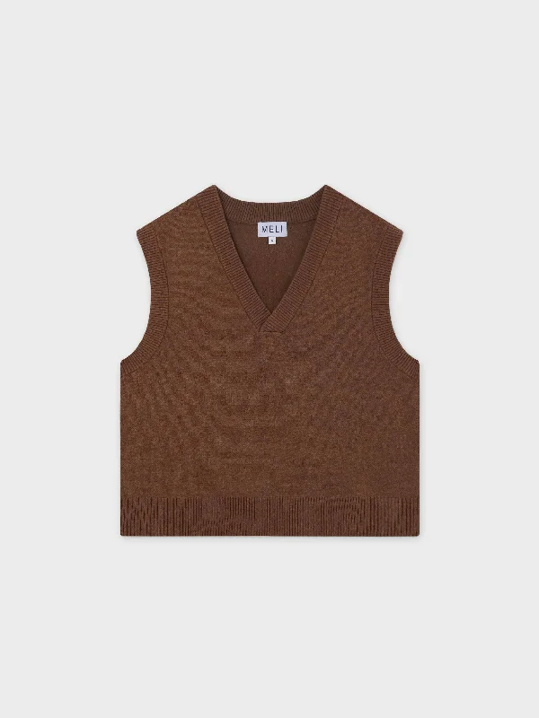 V-Neck Knit Vest-Chestnut