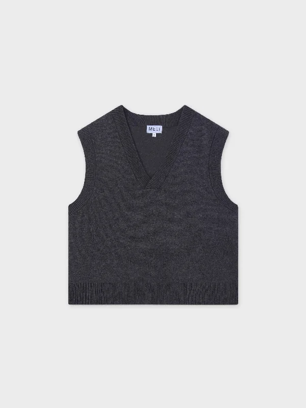 V-Neck Knit Vest-Heathered Grey