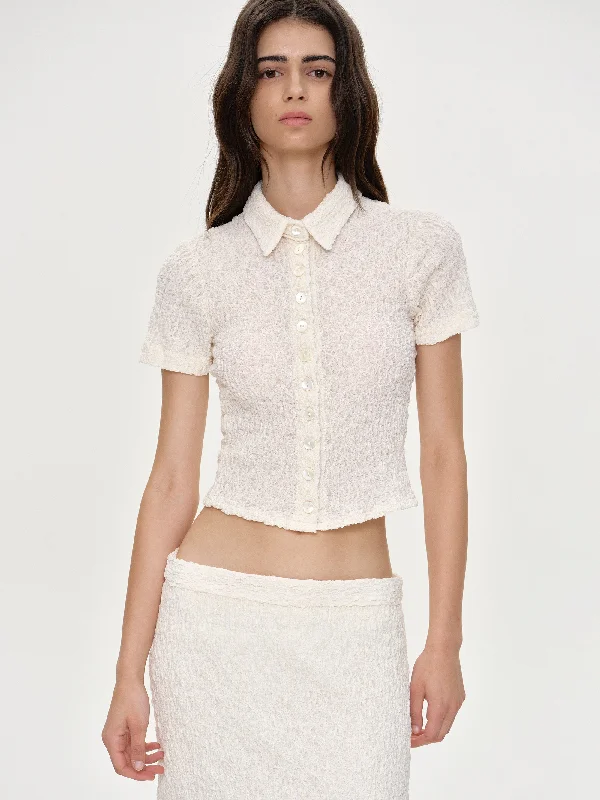 Wesson Shrunken Lace Cloqué Shirt, Cream