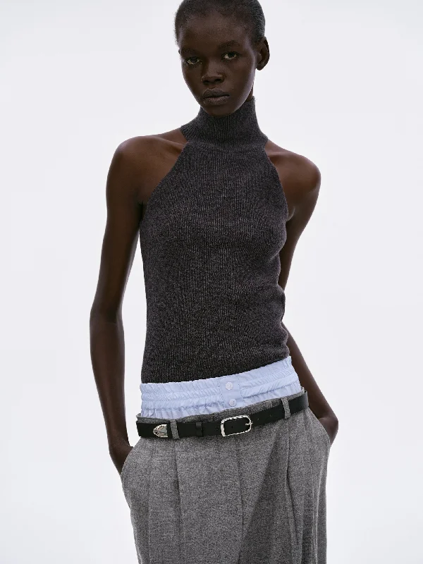 Wool Turtleneck Tank, Basalt