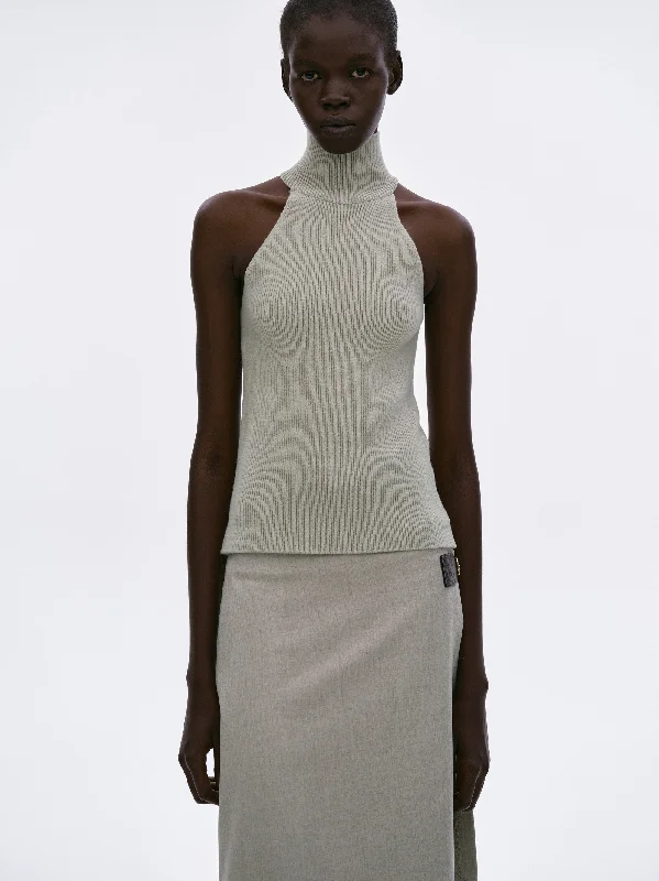 Wool Turtleneck Tank, Oyster White