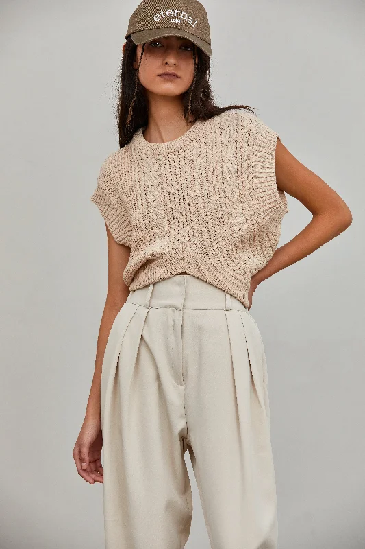 Crop Cable Knit Vest, Oat