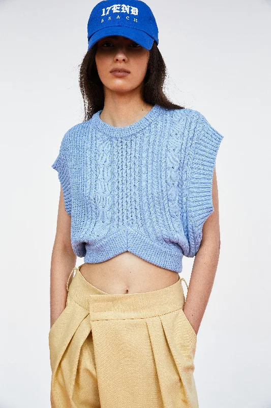 Crop Cable Knit Vest, Powder Blue