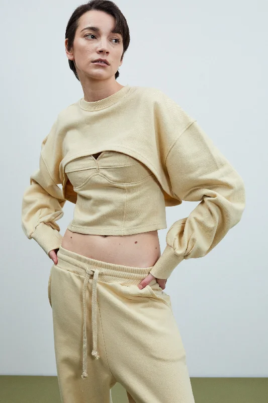 Cut-Out Cropped Sweatshirt, Custard