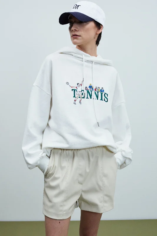 Oversized Tennis Hooded Sweatshirt, Ivory