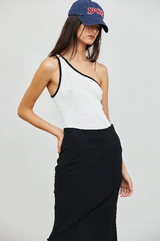 Unbalance Contrast Ribbed Knit Tank, White