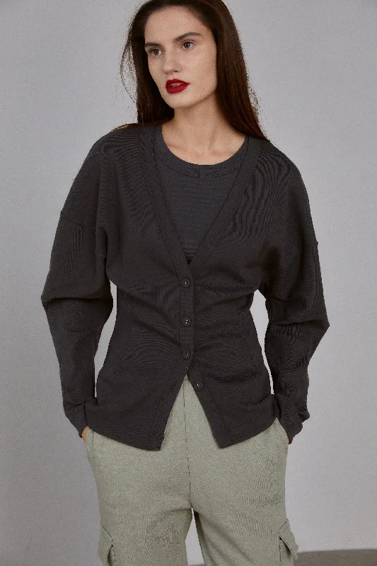 Cotton Tank And Cardigan Set, Charcoal Grey