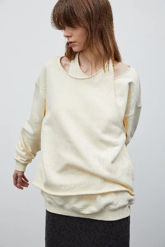 Double Asymmetric Layer Sweatshirt, Cream