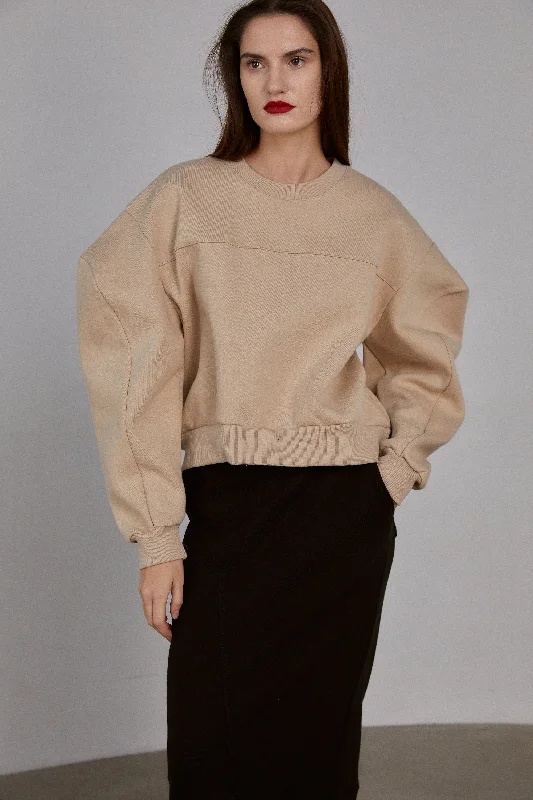 Oversized Puff Sleeve Sweatshirt, Beige