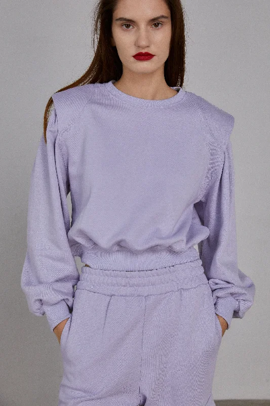 Pad Shoulder Sweatshirt And Cargo Jogger Set, Lilac