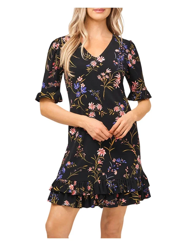 Womens Floral Ruffled Mini Dress