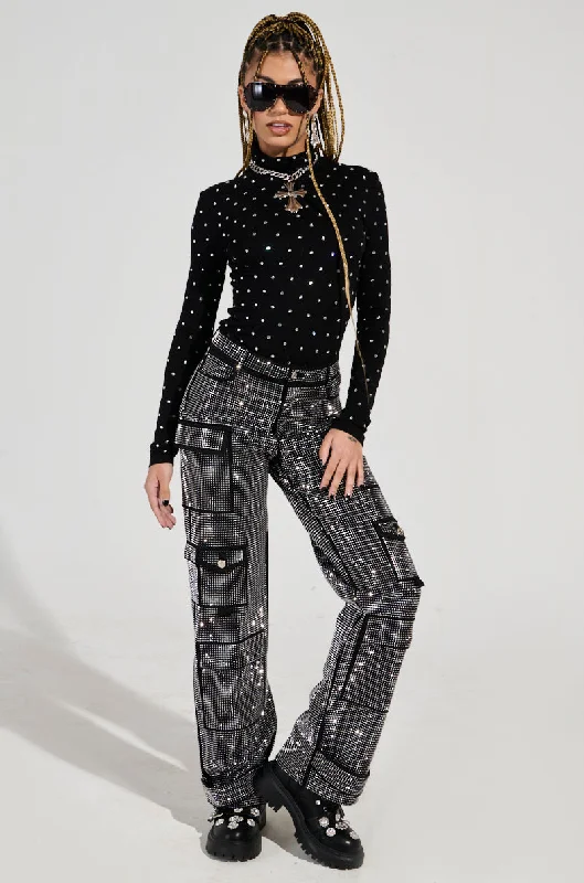 AMMO BONNE SOIREE RHINESTONE CARGO PANTS IN BLACK