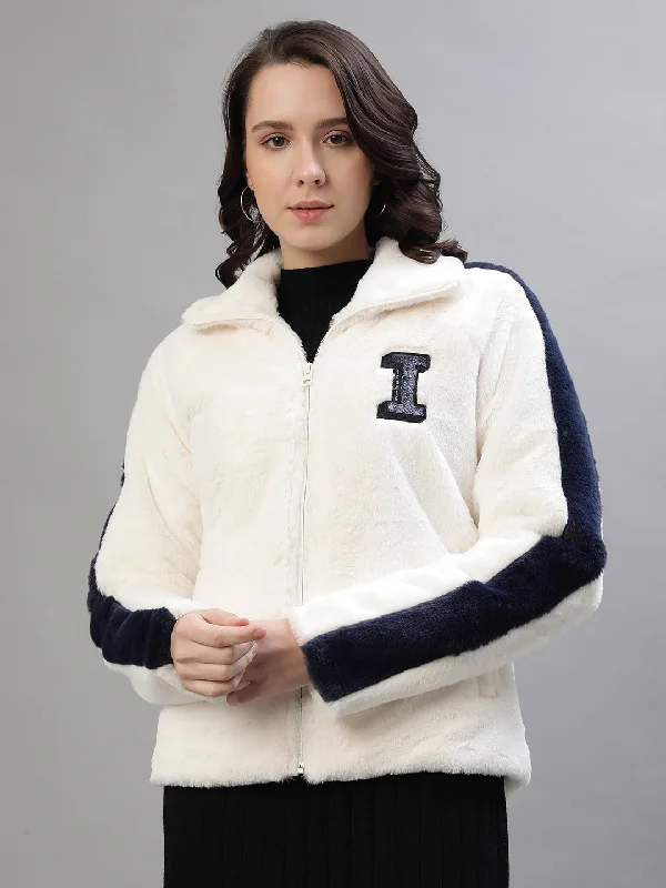 Iconic Women White Solid Collar Jacket