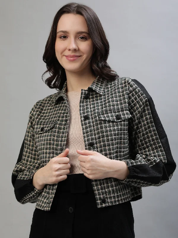 Iconic Women Multi Checked Collar Jacket